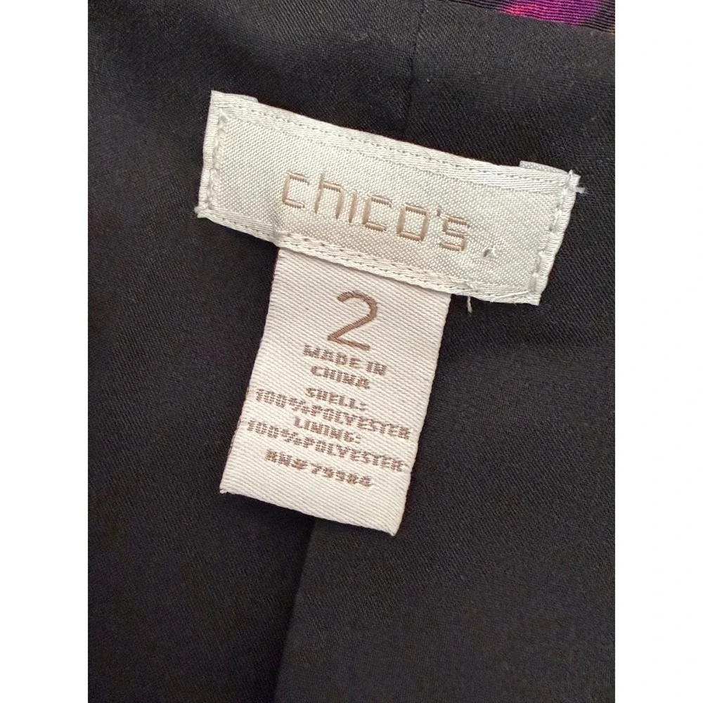 Chicos Tropical Palm Floral Blazer Jacket Green Pink Botanical Print Size 2 LGE - Picture 6 of 7